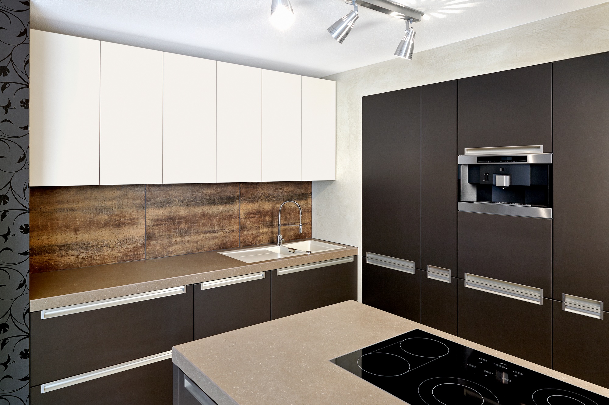 Counters and cabinets in modern kitchen