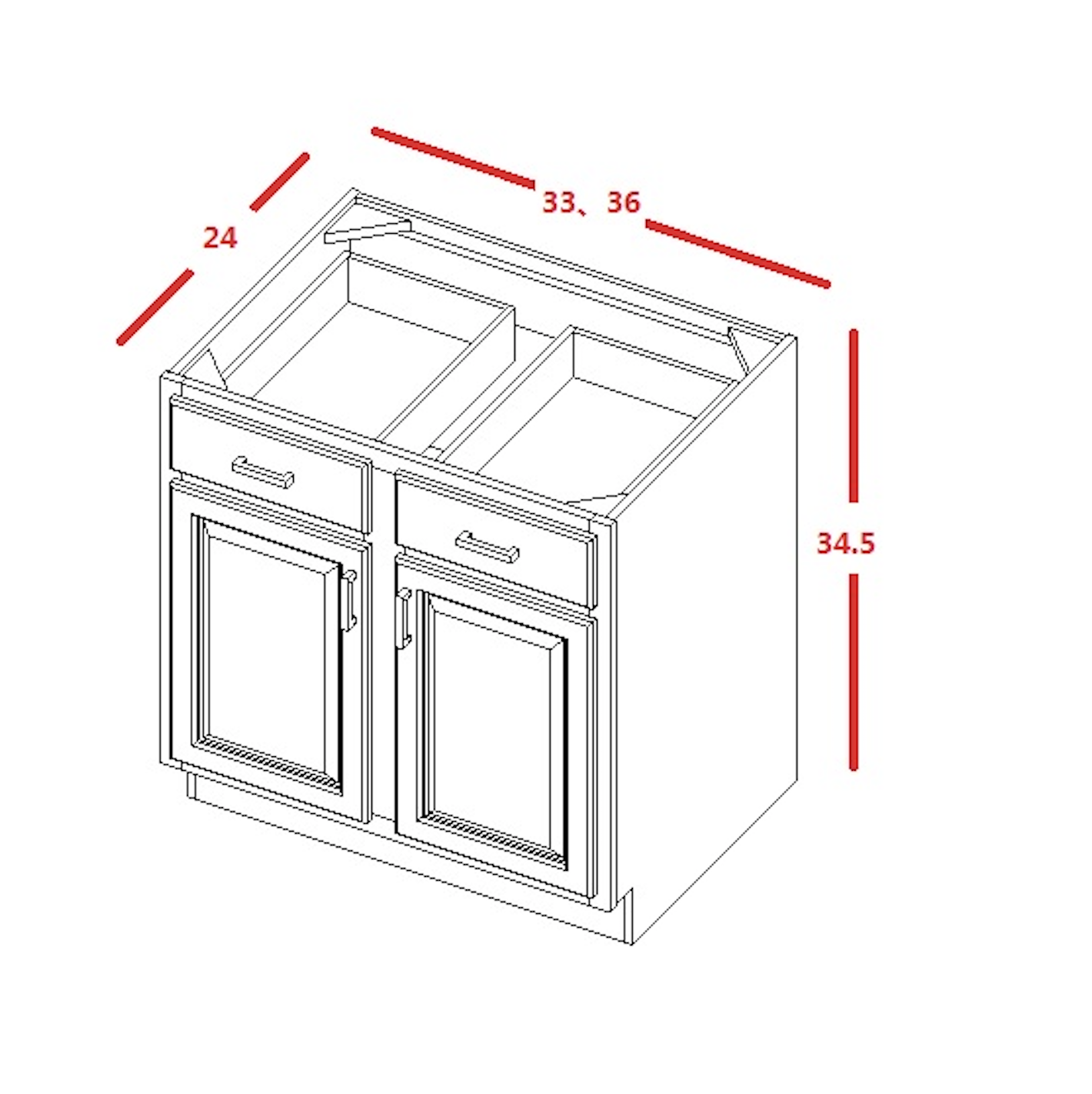 antique white BASE CABINET DOUBLE DRAWERS/DOUBLE DOORS,Solid wood soft  close RTA cabinetry