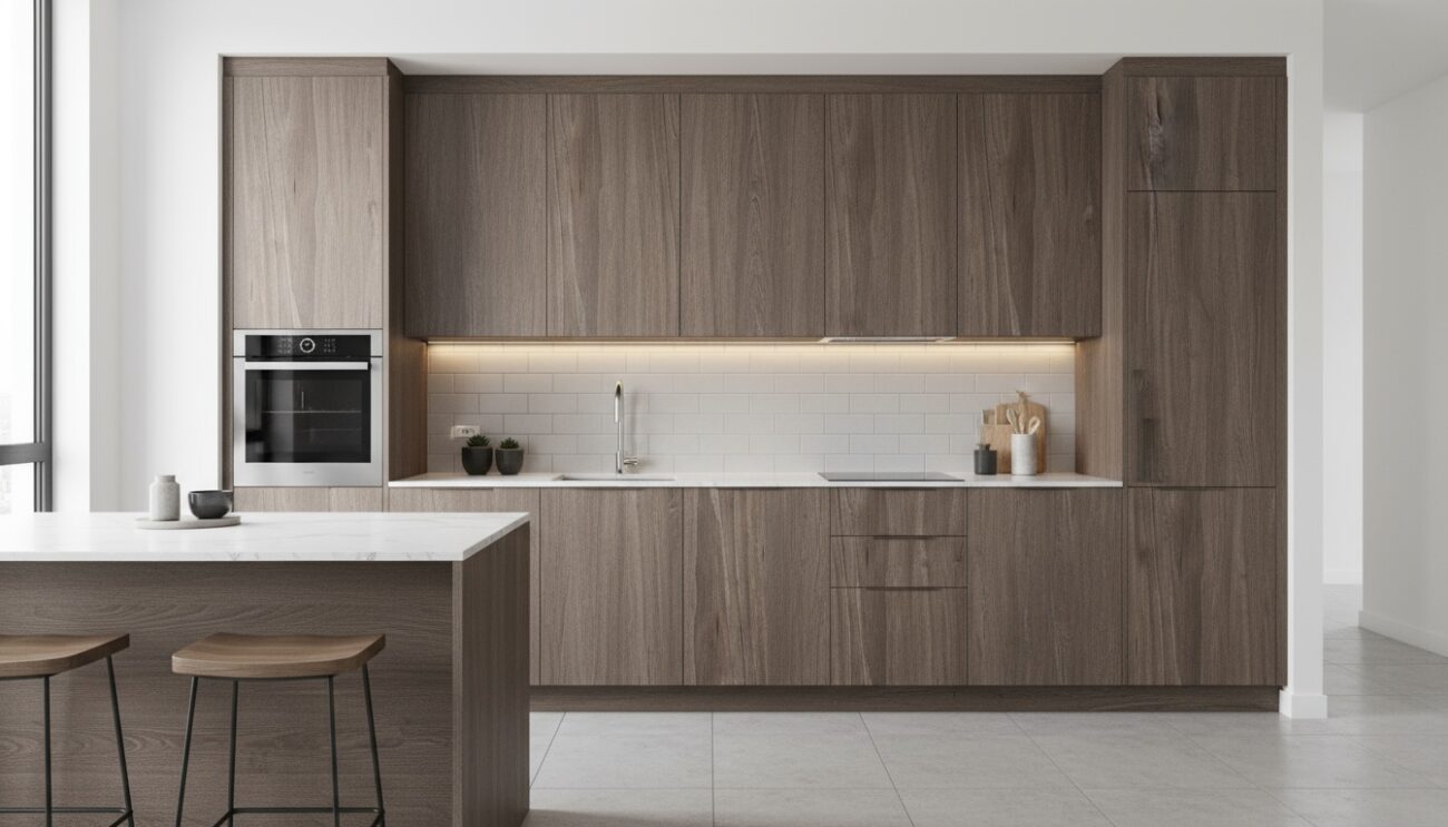 Browny Elm Panel Kitchen Cabinets