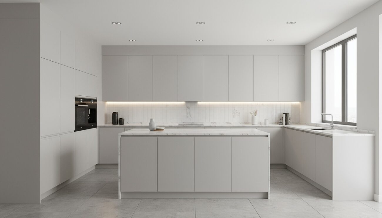 Metallic Silver Panel Kitchen Cabinets