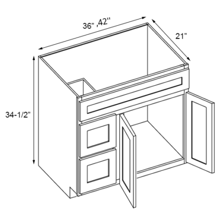 42 inch White Raised Panel Vanity With Sink Cabinet