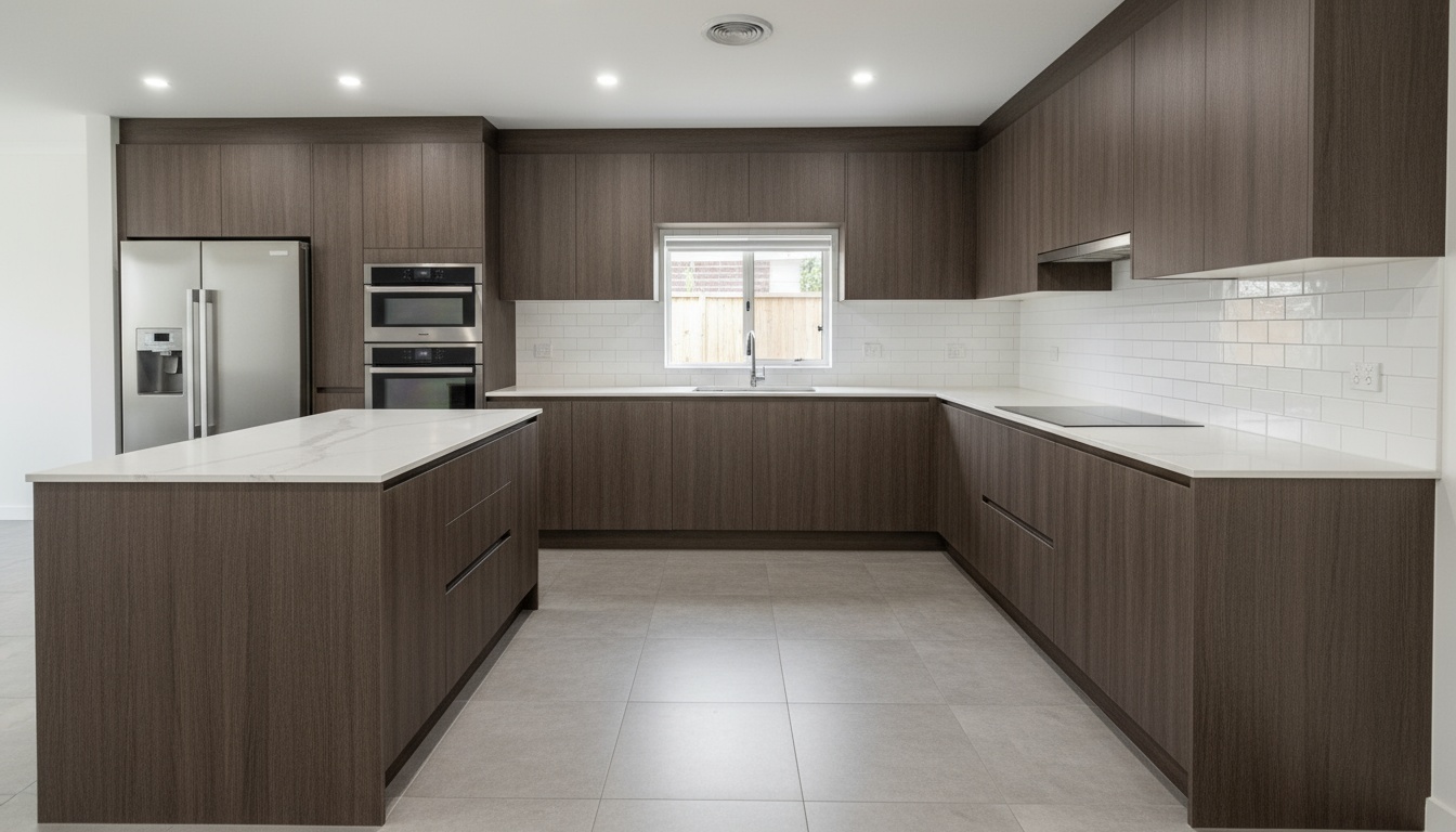 Walnut Brown Panel Kitchen Cabinets